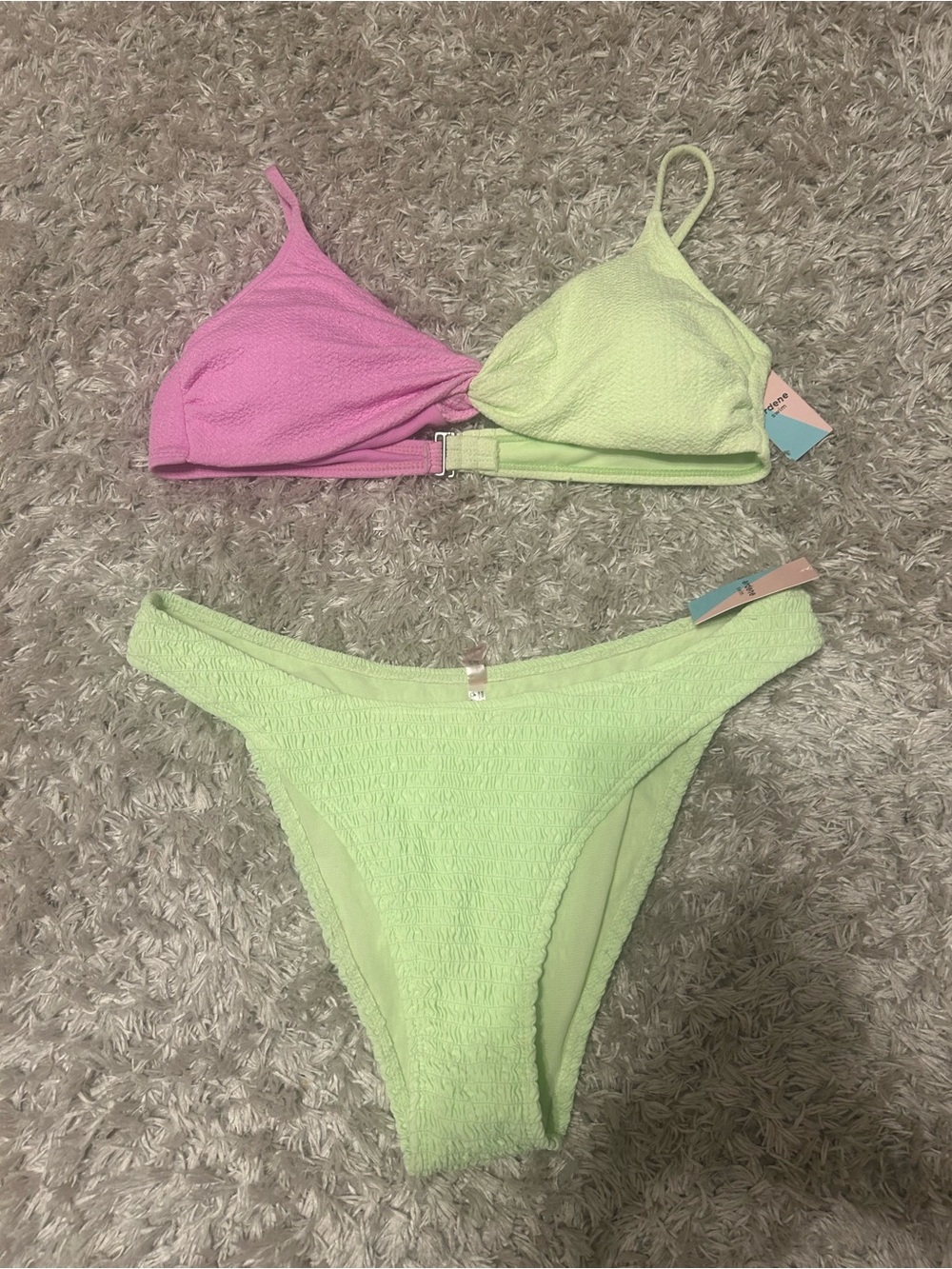 Ardene Two-Tone Pink and Mint Green Textured Triangle Bikini Set